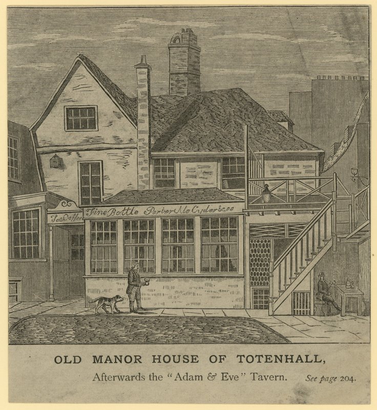A antiga casa senhorial de Totenhall, mais tarde a Taverna Adão e Eva, em Londres de English School