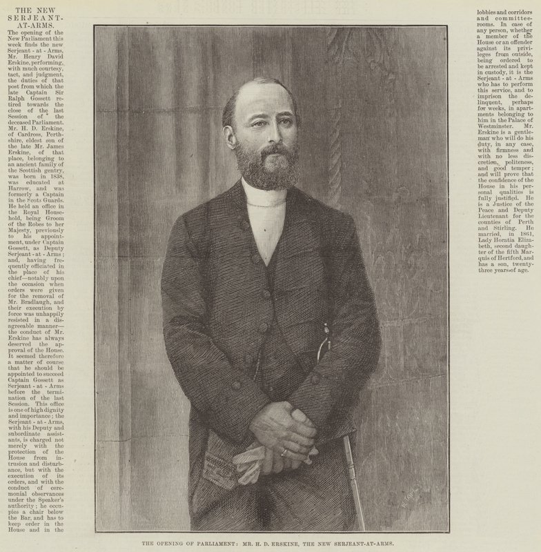 A Abertura do Parlamento, Sr. H D Erskine, o Novo Serjeant-at-Arms (gravura) de English School