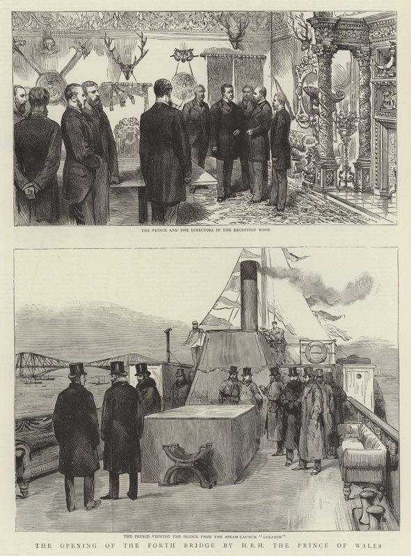 A Abertura da Ponte da Forth por HRH o Príncipe de Gales (gravura) de English School