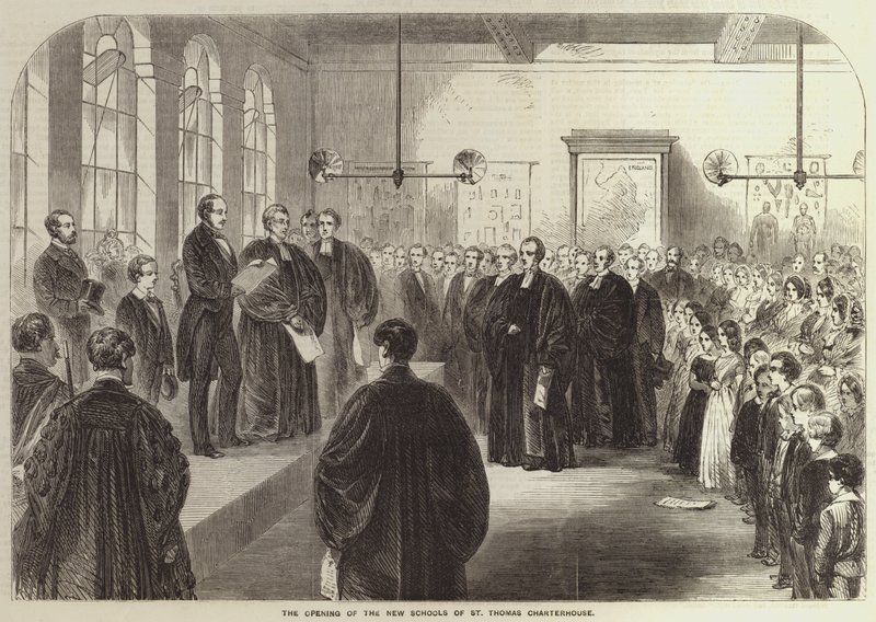 A Abertura das Novas Escolas de St Thomas Charterhouse (gravura) de English School
