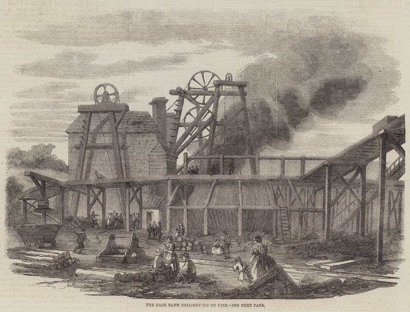 O Page Bank Colliery-Pit on Fire (gravura) de English School