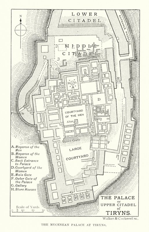 O Palácio ou a Cidadela Superior de Tirinto (litografia) de English School