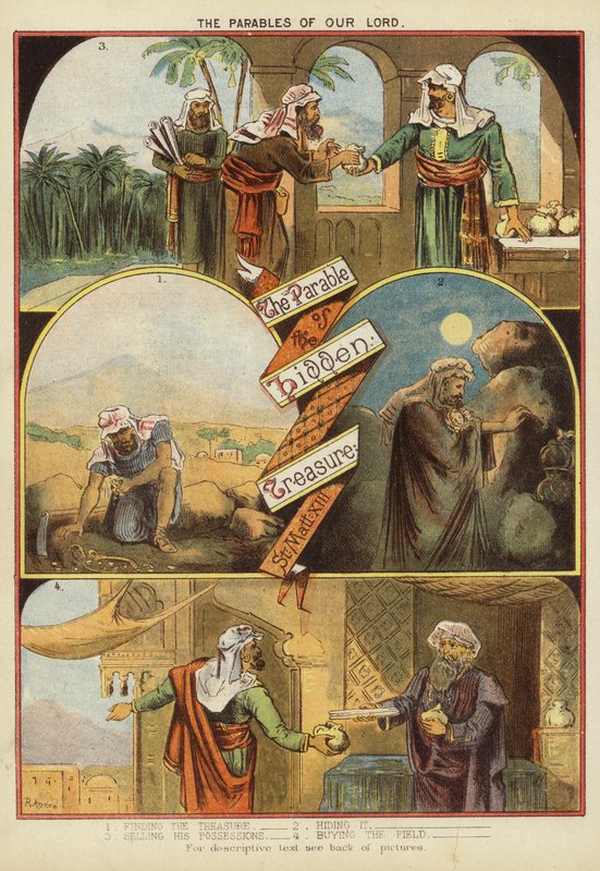 As Parábolas de Cristo: A Parábola do Tesouro Escondido (chromolitho) de English School