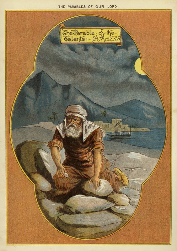 As Parábolas de Cristo: A Parábola dos Sacos de Ouro (chromolitho) de English School