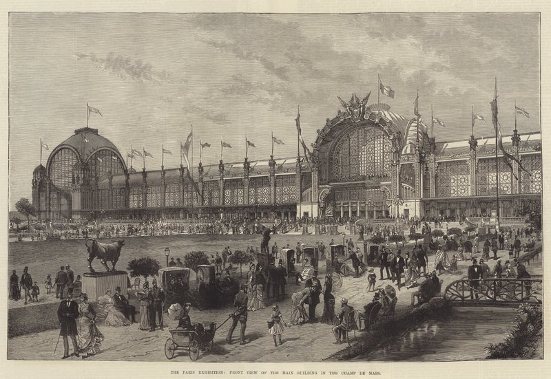 A Exposição de Paris, Vista Frontal do Edifício Principal do Champ de Mars (gravura) de English School