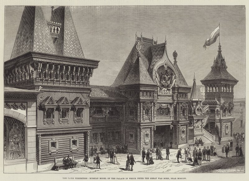 A Exposição de Paris, modelo russo do Palácio em que nasceu Pedro o Grande, perto de Moscovo (gravura) de English School