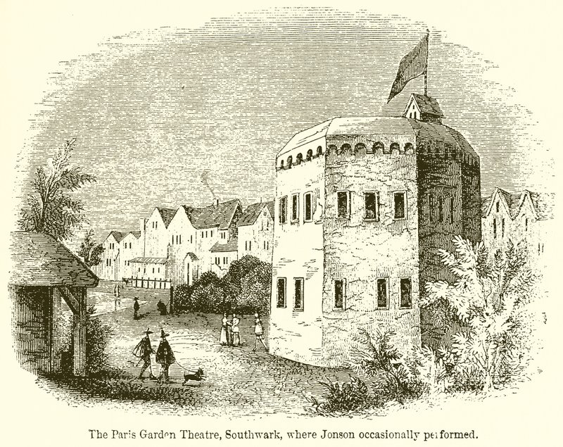 O Paris Garden Theatre, Southwark, onde Jonson ocasionalmente se apresentou de English School