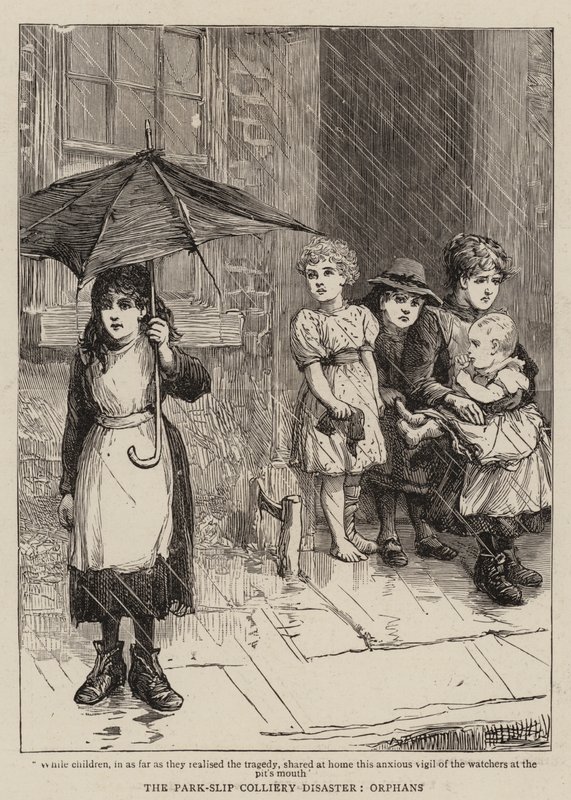 O Desastre de Park-Slip Colliery, Orphans (gravura) de English School