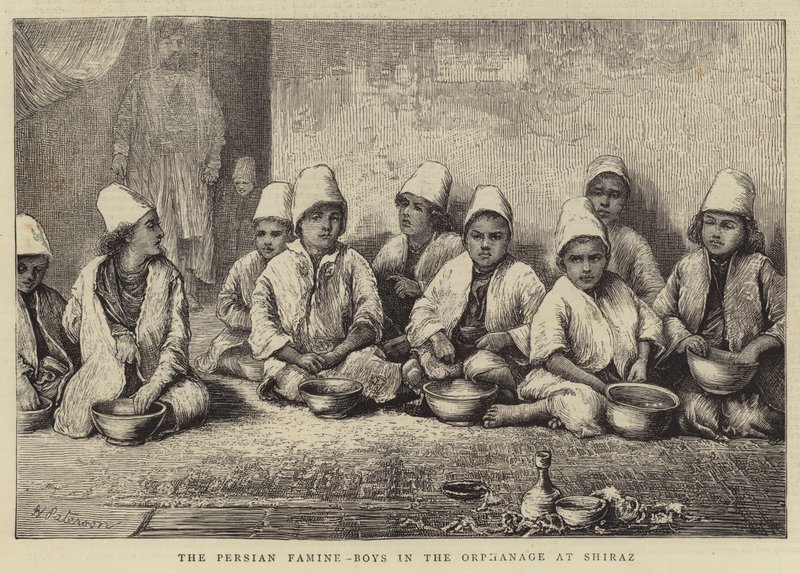 A fome persa, meninos no orfanato de Shiraz de English School