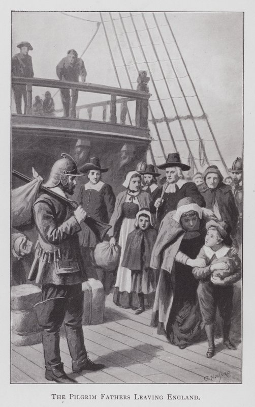 Os Pais Peregrinos Saindo da Inglaterra (litho) de English School