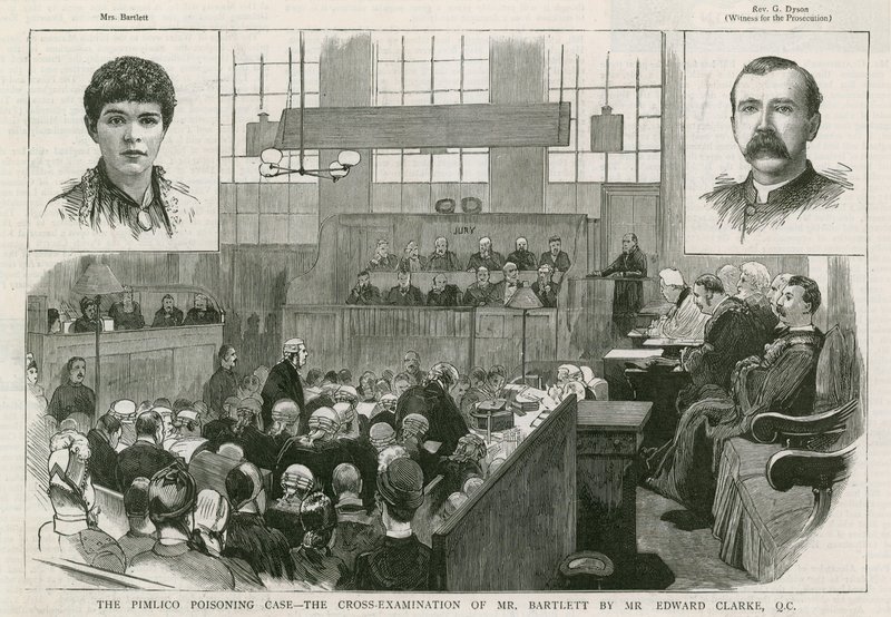 O caso de envenenamento Pimlico, o interrogatório do Sr. Bartlett pelo Sr. Edward Clarke QC de English School