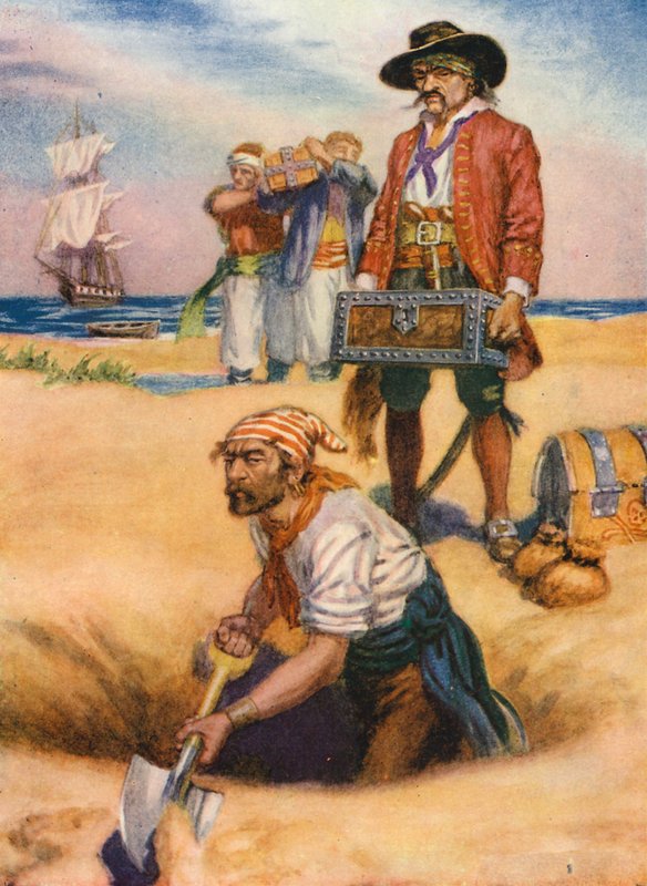 O tesouro dos piratas (litografia a cores) de English School