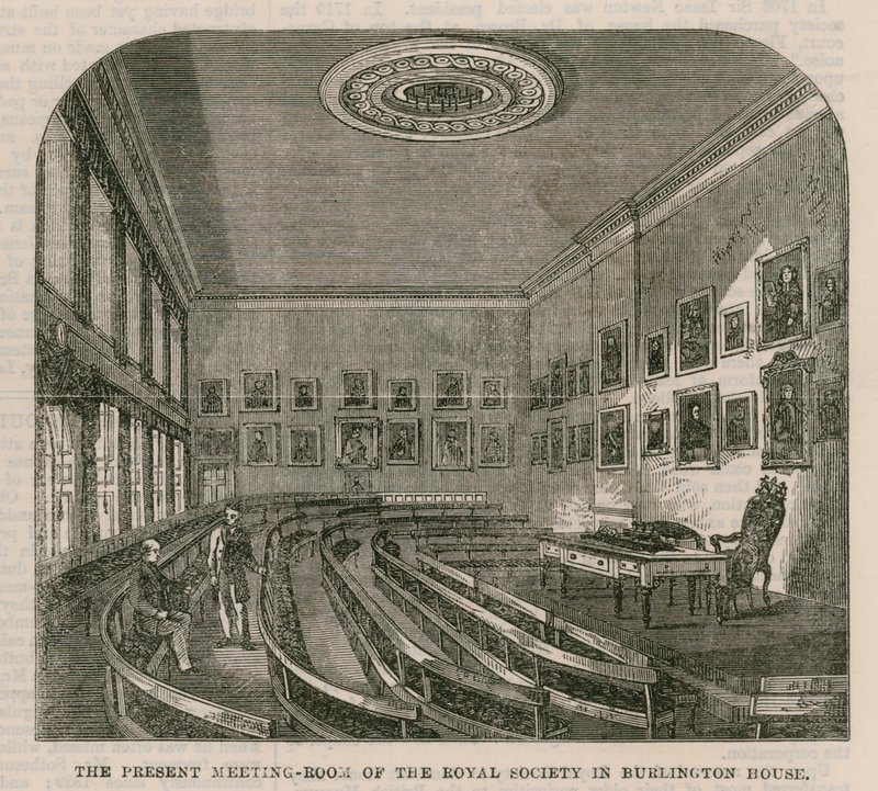 A atual sala de reuniões da Royal Society em Burlington House de English School