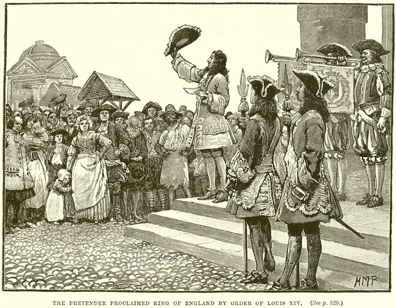 O Pretendente Proclamado Rei da Inglaterra pela Ordem de Luís XIV de English School