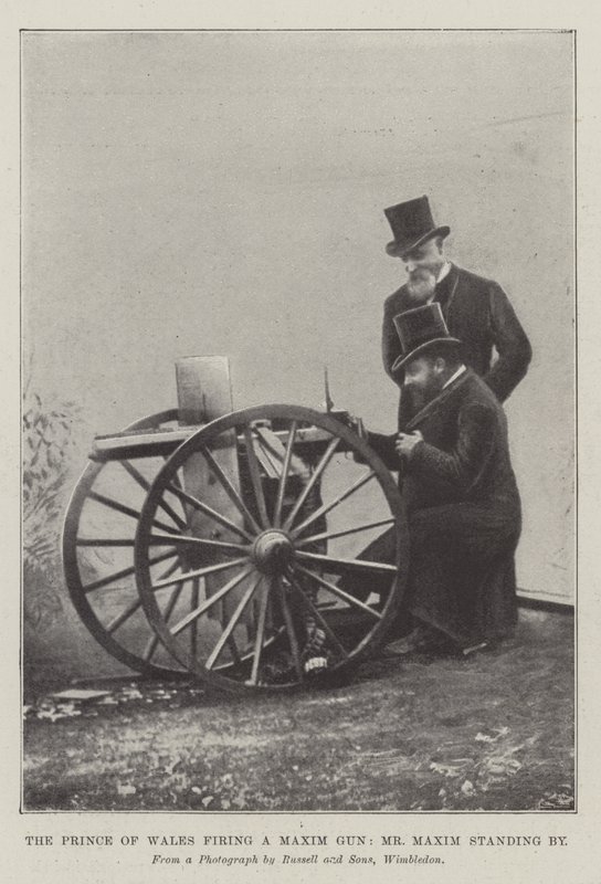 O Príncipe de Gales a disparar uma Maxim Gun, Sr. Maxim a postos (gravação) de English School