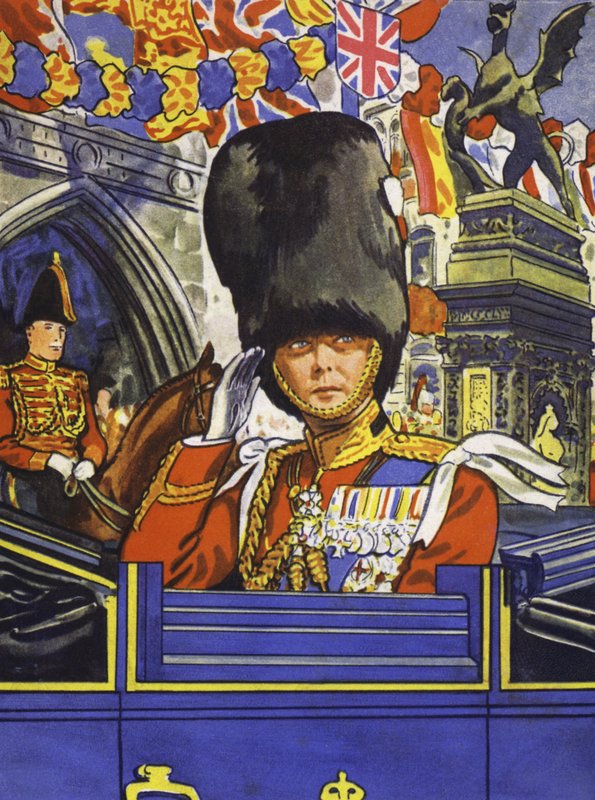 O Príncipe de Gales, o futuro Rei Eduardo VIII, na Procissão Jubilar do seu pai (cor litho) de English School