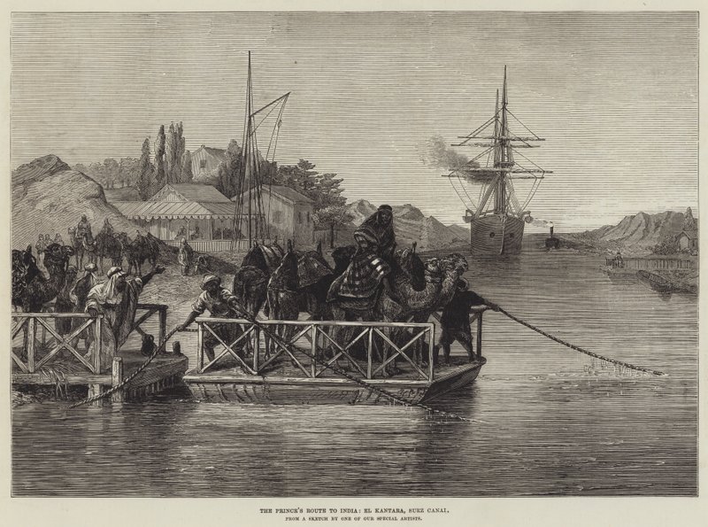 Rota do Príncipe para a Índia, El Kantara, Canal de Suez (gravura) de English School