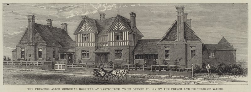 O Princess Alice Memorial Hospital em Eastbourne, a ser inaugurado hoje pelo Príncipe e Princesa de Gales (gravura) de English School