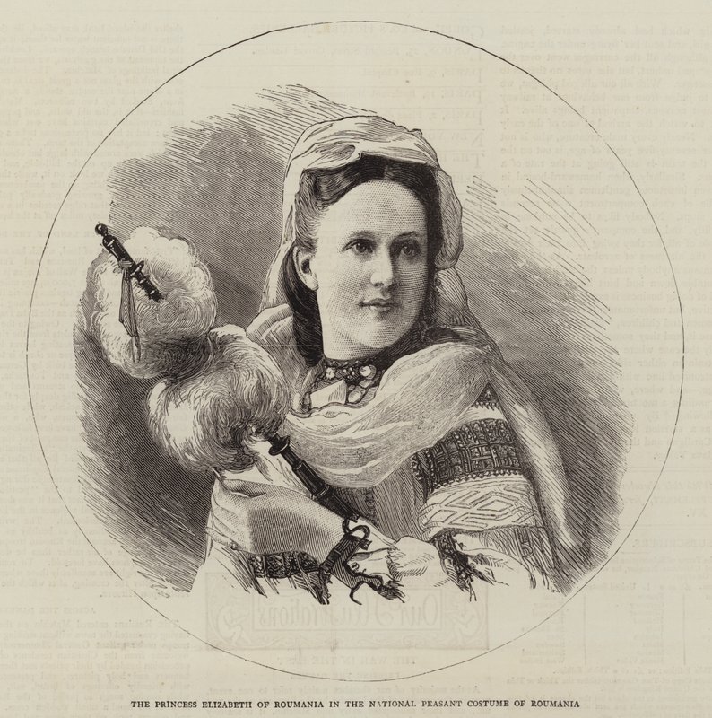 A Princesa Elizabeth de Roumania no Traje Nacional Camponês de Roumania (gravura) de English School