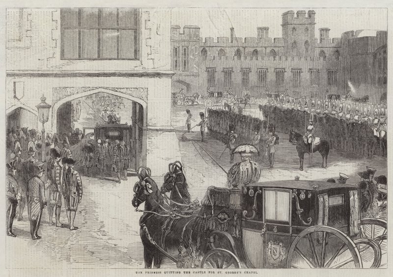 A Princesa a sair do Castelo para a Capela de São Jorge (gravura) de English School