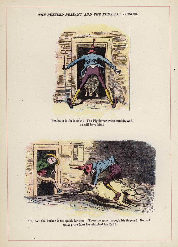 The Puzzled Peasant and the Runaway Porker (cor litho) de English School