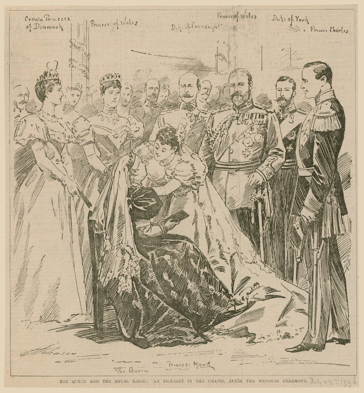 A rainha e a noiva real, um incidente na capela após a cerimônia de casamento, 23 de julho de 1896 de English School