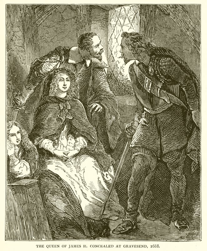 A rainha de James II escondida em Gravesend, 1688 de English School
