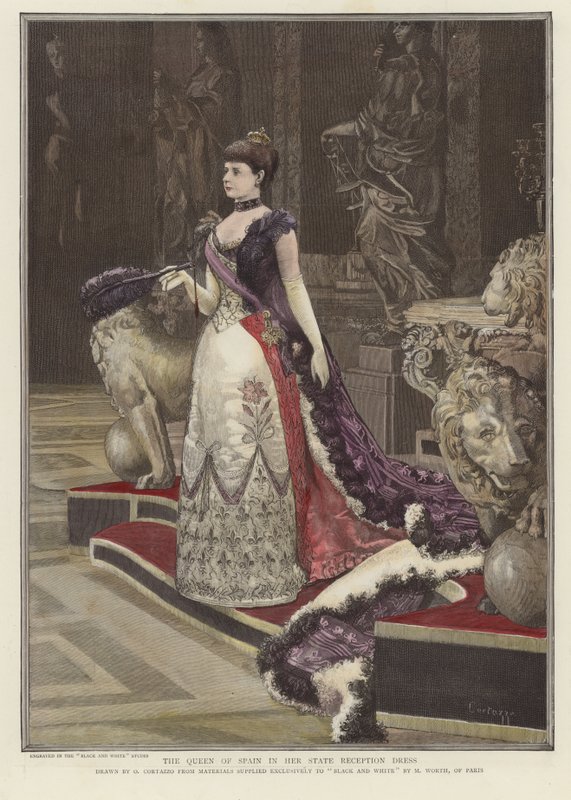 A rainha da Espanha em seu vestido de recepção do estado de English School