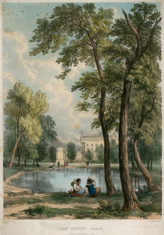 O Queens Palace, do Green Park em 1836 de English School