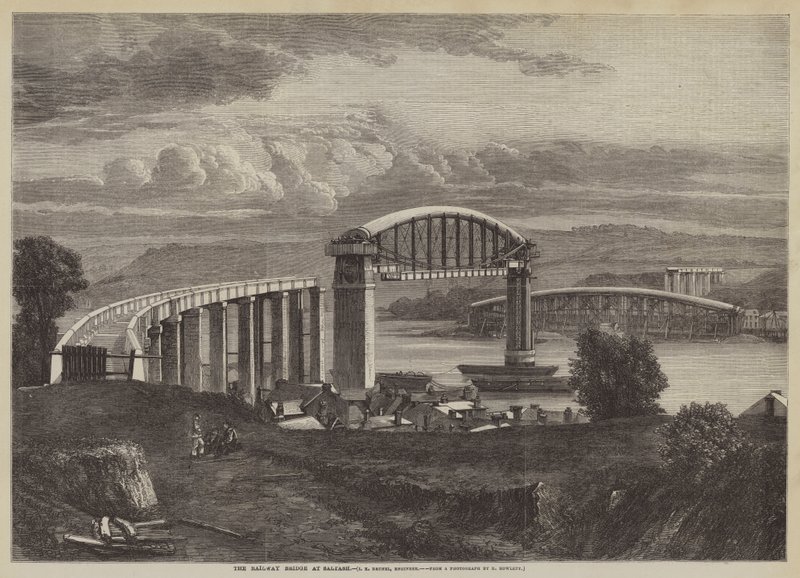 A ponte ferroviária de Saltash, I K Brunel, Engenheiro (gravura) de English School