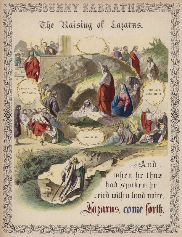 A Ascensão de Lázaro (gravura colorida) de English School