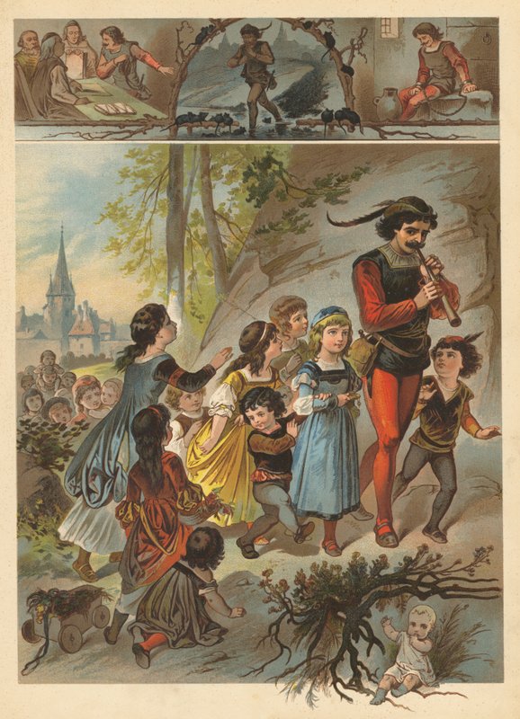 O apanhador de ratos de Hamelin (cromolitografia) de English School