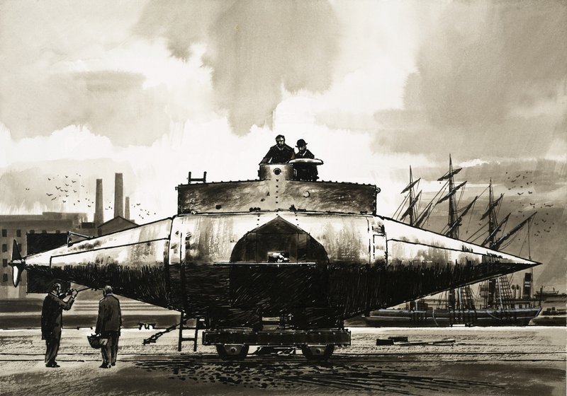 O submarino "Resurgam" criado pelo Rev. George Garrett em 1879 de English School