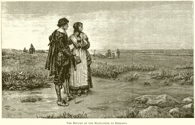 O retorno do Mayflower para a Inglaterra de English School
