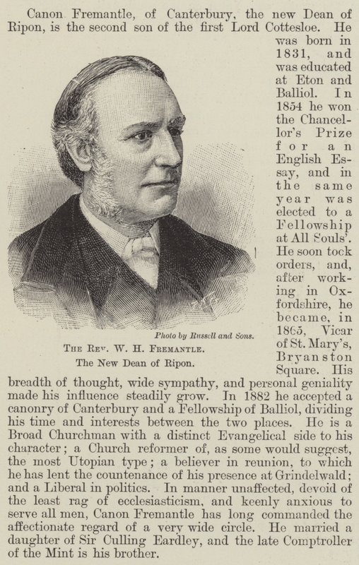 O Reverendo W H Fremantle, o Novo Reitor de Ripon (gravura) de English School