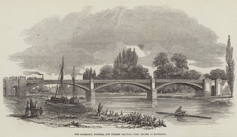 A ponte ferroviária de Richmond, Windsor e Staines em Richmond (gravura) de English School