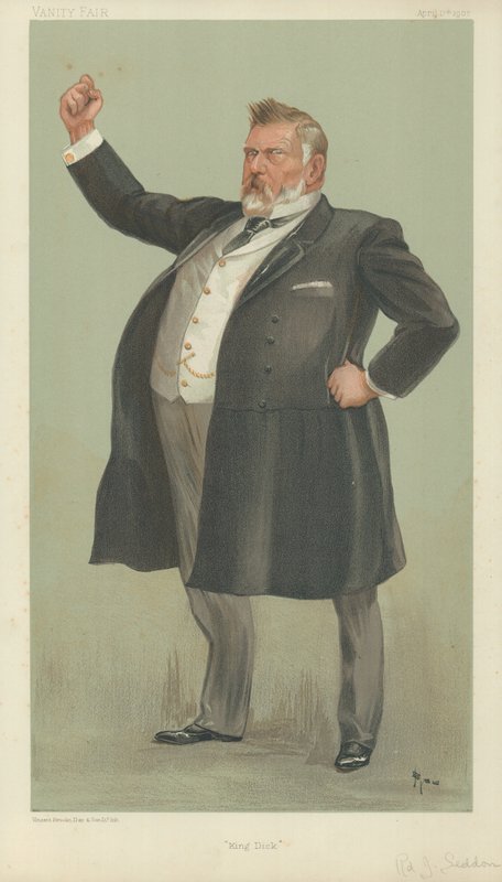 O direito Hon Richard John Seddon, rei Dick, 17 de abril de 1902, cartoon Vanity Fair de English School