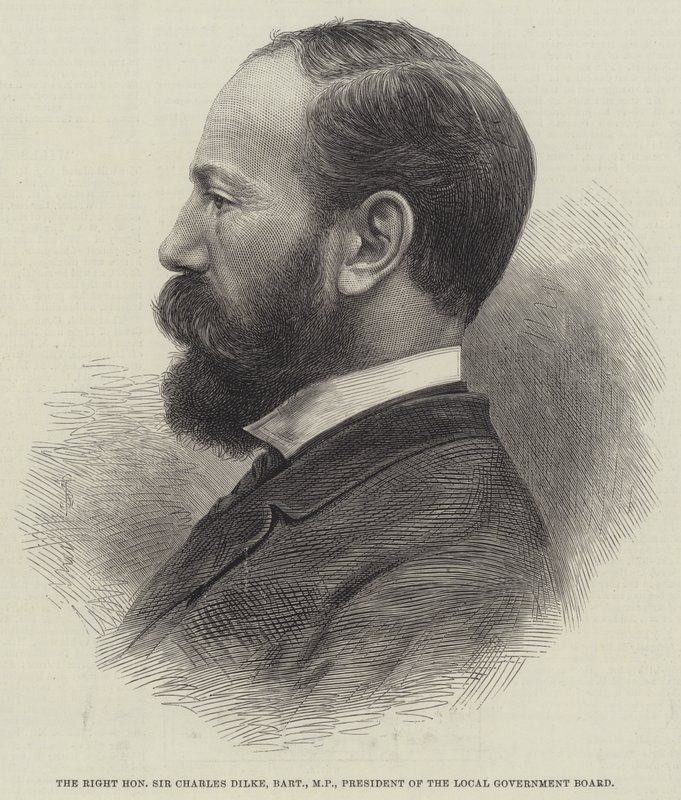 O Honorável Sir Charles Dilke, Baronete, Deputado, Presidente do Conselho do Governo Local (gravura) de English School