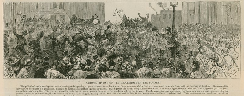 The Riot in Trafalgar Square: Chegada de uma das procissões na Praça de English School