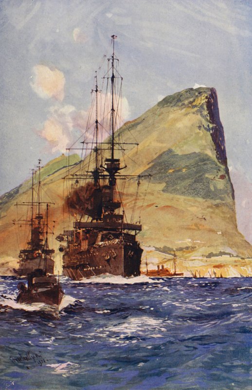 O Rochedo de Gibraltar (litografia a cores) de English School