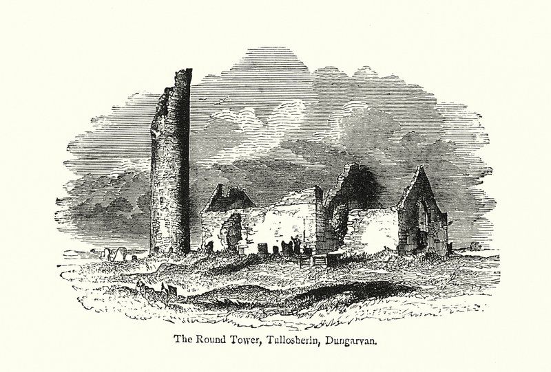 A Torre Redonda, Tullosherin, Dungarvan (gravura) de English School