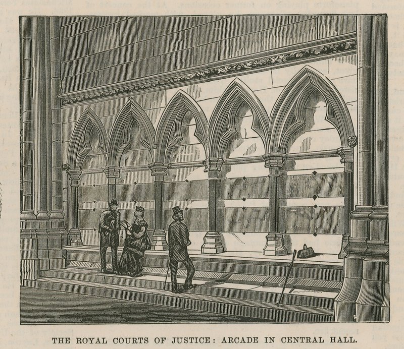 O Royal Courts of Justice: Arcade no Central Hall de English School
