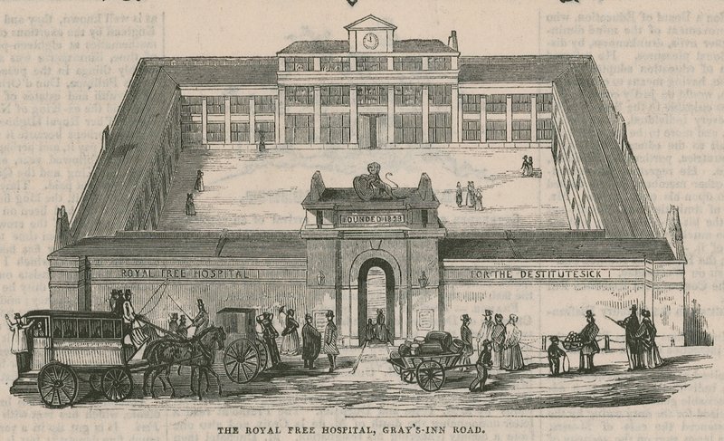 O Royal Free Hospital, na Grays Inn Road, em Londres de English School