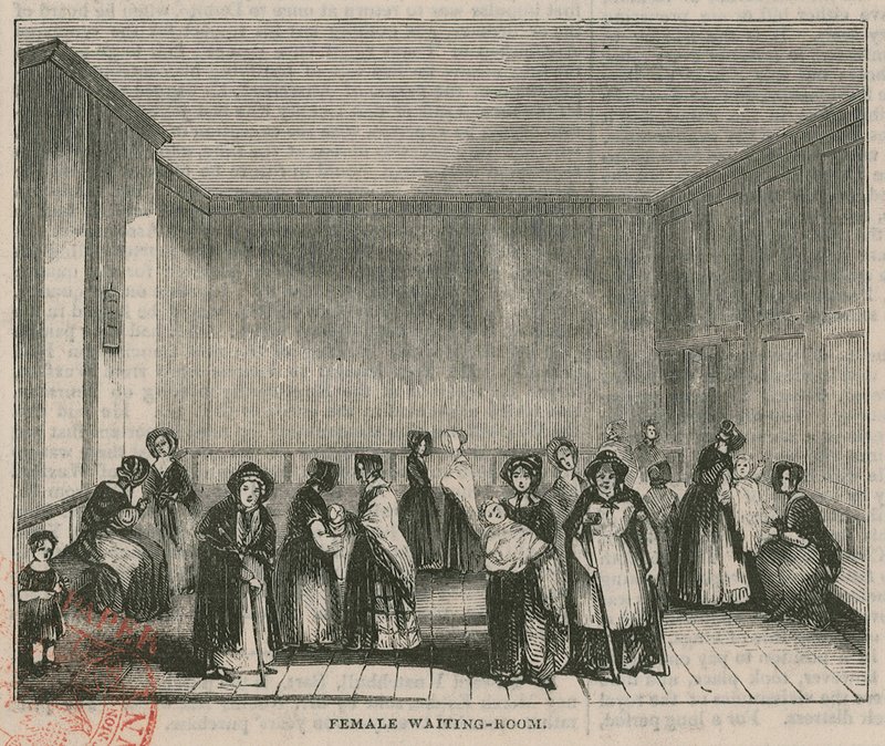 O Royal Free Hospital, na Grays Inn Road, em Londres: sala de espera feminina de English School