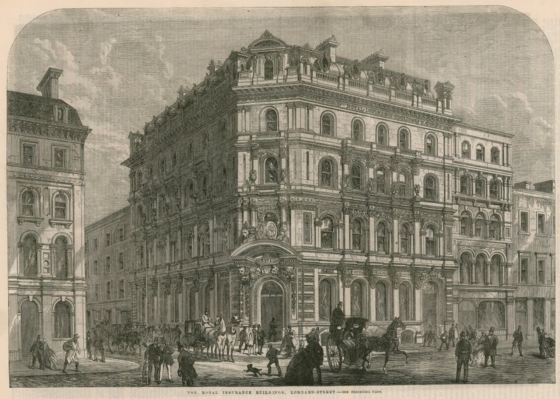 Os edifícios de seguros reais, Lombard Street, Londres de English School