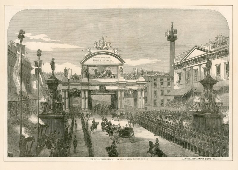 A procissão real no grande arco, ponte de Londres de English School