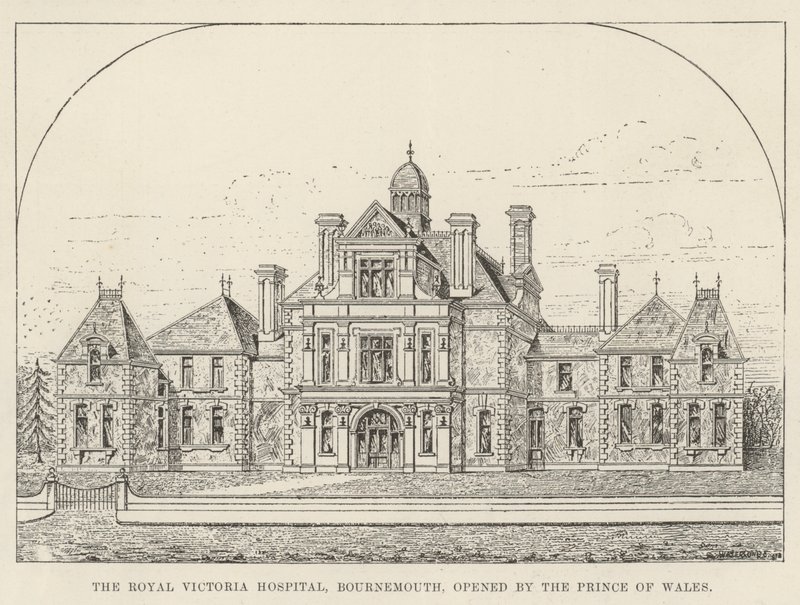 O Hospital Royal Victoria, Bournemouth, aberto pelo Príncipe de Gales (gravura) de English School