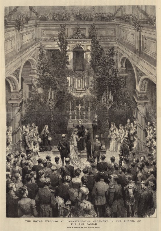 O Casamento Real em Darmstadt, a Cerimónia na Capela do Castelo Velho (gravura) de English School