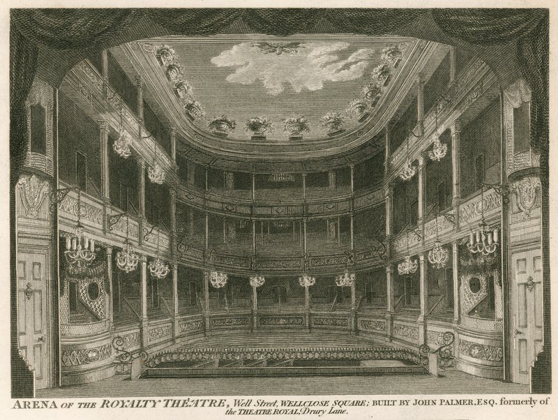 O realejo teatro, Well Street, Wellclose Square, Londres de English School