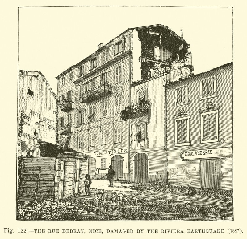 A Rue Debray, Nice, danificada pelo terremoto Riviera, 1887 de English School
